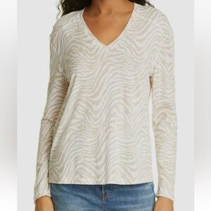 Rails Sami Long Sleeve V Neck Tan and Cream Zebra Long Sleeve Tee Large